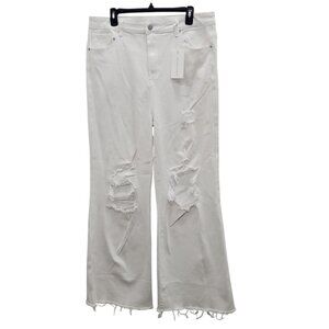 Risen High-Rise Distressed Wide Leg Dad Jeans White Denim NWT Plus‎ Size 2XL